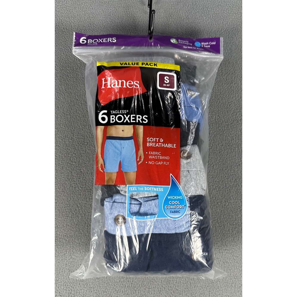 Hanes Boxers Mens Small Multi Color 6 Pack Tagless Cool Comfort Underwear